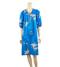 VTG Made in Hawaii Blue Floral Maxi Muumuu Dress Size Small/Medium Aloha Resort