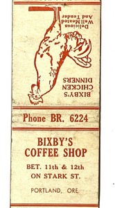 PORTLAND, OR 1930'S- BIXBY'S COFFEE SHOP "MRS. BIXBY DOES THE COOKING", STARK ST