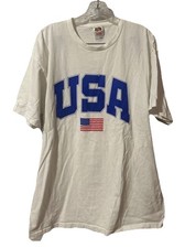 USA logo Sz XL Patriotic American Flag White T-Shirt 100 Cotton 2141