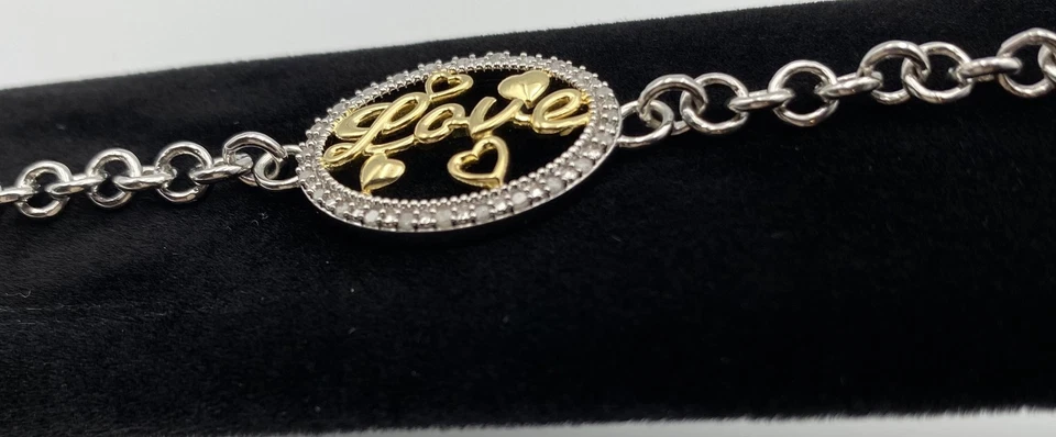 Браслет - двухцветный 14K золото более 925 пробы Pave бриллиант "Любовь" - Изображение 2 из 4