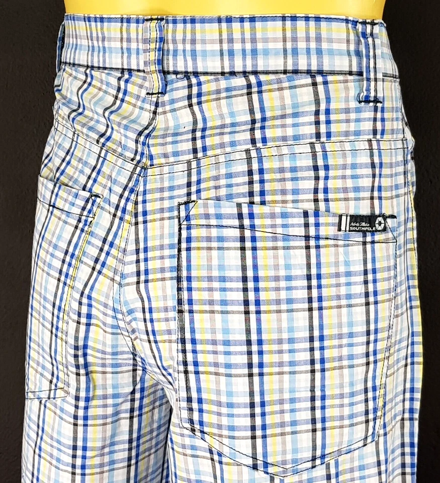SOUTHPOLE Mens Blue Check EVENING SHORTS Summer Flat - Waist 32" - RRP £62 - Imagem 2 de 4