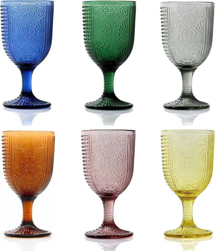Set Servizio 6 Calici Bicchieri Colorati ARLECCHINO in Vetro Acqua Vino Tavola