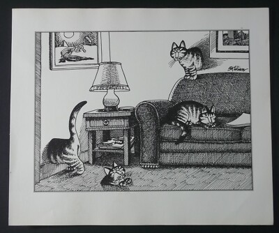 B Kliban Cats SURREAL CATS DEFY PHYSICS 1981 Vintage Funny Cat Art Print