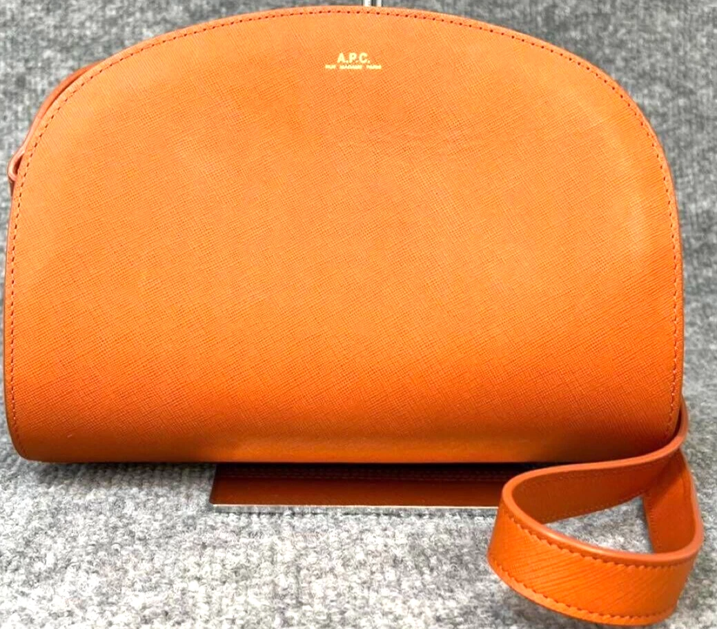 A.P.C. orange Leather Shoulder Bag half moon bag fashion france