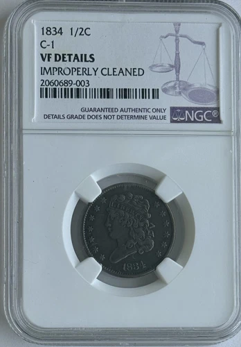 1834 1/2c Classic Head Half Cent C-1 NGC VF Details