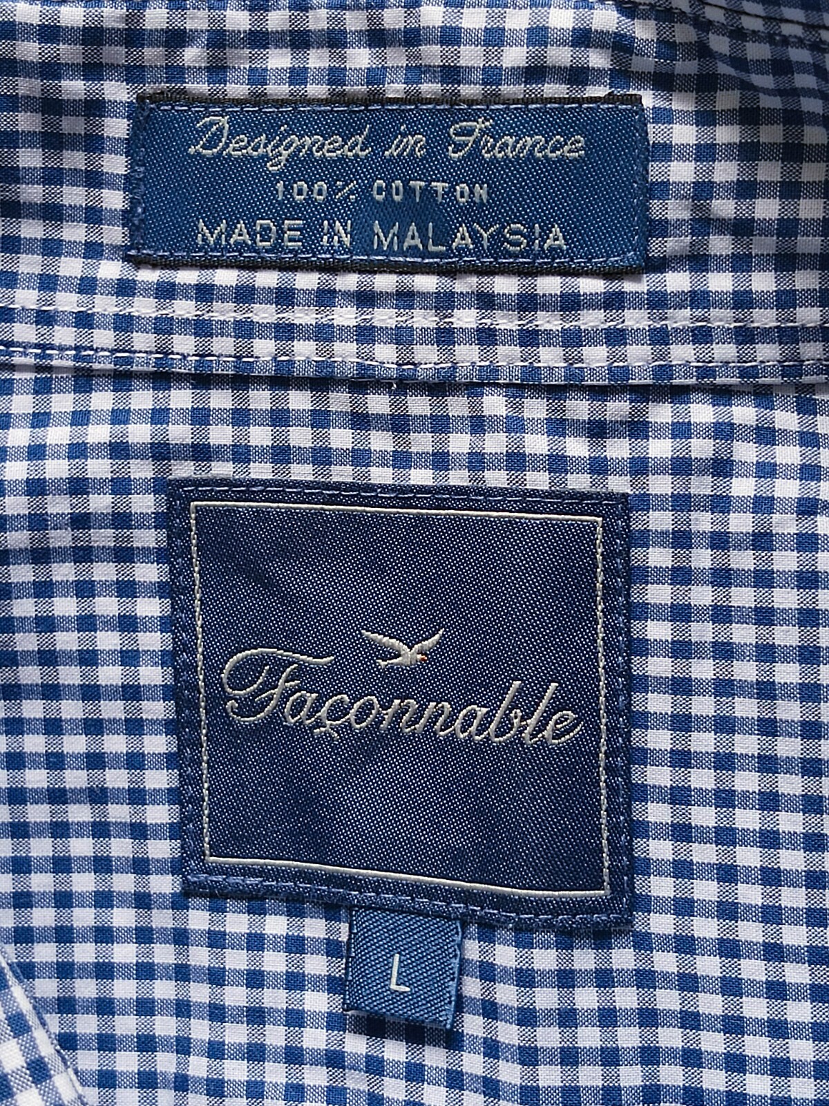 Faconnable Button Down White Blue Gingham Cotton … - image 4
