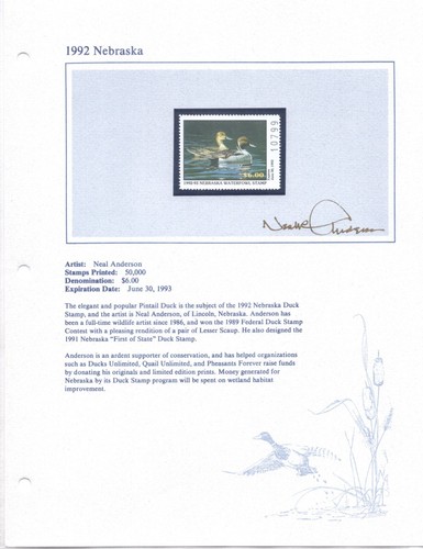 US 1990-1992 STATE DUCK HUNTING STAMPS COLLECTION OF 10 ALL AUTOGRAPHED - Picture 9 of 10