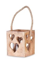 Windlicht Herz 15X18X15Cm Braun Mangoholz Laterne Glas Teelichthalter Kerze Tau