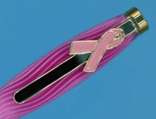 Pink Ribbon Clip, Pink Ink 3D Printed Ballpoint Pen in Gold Trim with Pink Waves