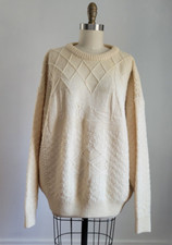 VINTAGE CREAM 100 WOOL FISHERMAN KNIT SWEATER Made in IRELAND Mint 