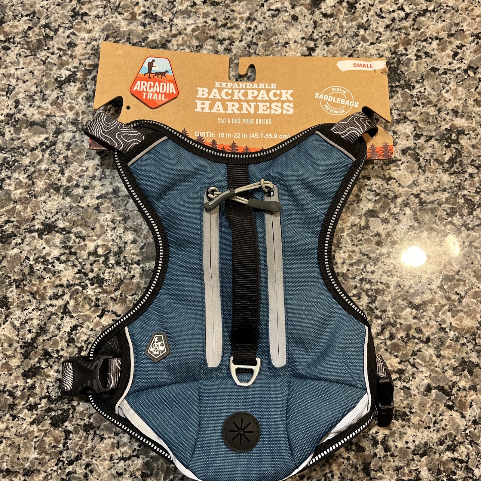 NWT ARCADIA TRAIL Expandable Backpack DOG Harness Sz S BLUE Water