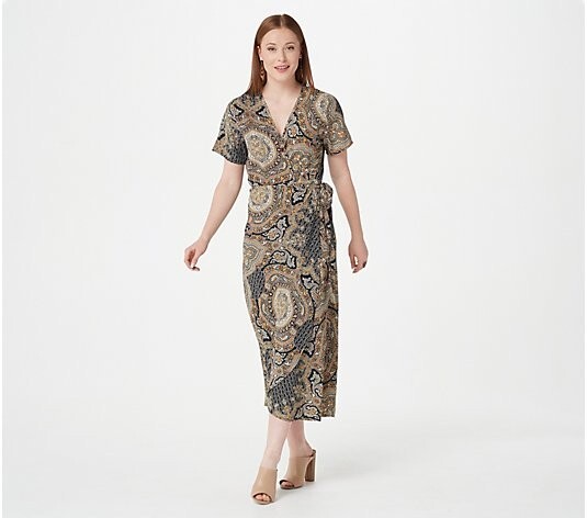 Bishop + Young Woven Paisley Patchwork Wrap Dress-Black