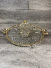 Vintage Gold Trim Large 5 Section Relish/Veg Tray and Bowl by Jeannette Glass