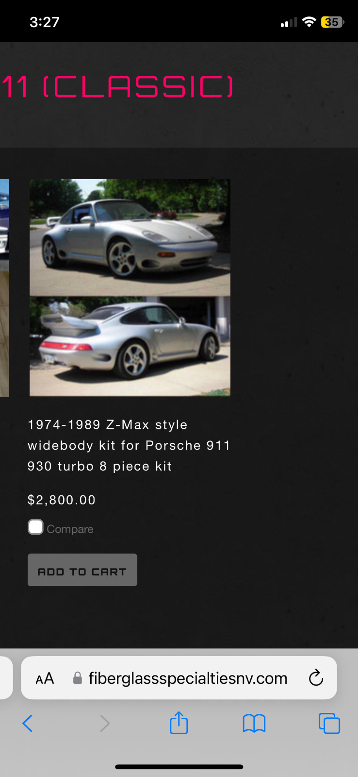 1974-1989 ZeeMax style widebody kit for Porsche 911 930 turbo 8 piece kit