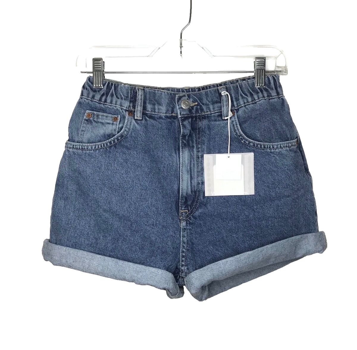 Pull Bear Mom Jeans Shorts Women's Blue Elasticized Waist High