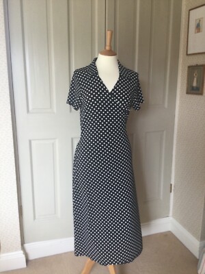 Vintage Laura Ashley Black and White polka dot wrap dress size