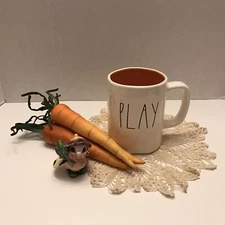Rae Dunn by Magenta 'Play' White W/ Orange Ceramic Coffee Hot Chocolate Tea Mug