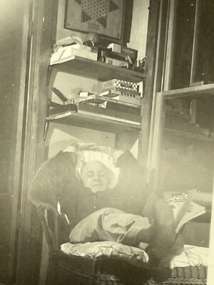 VE Photograph Bald Man Relax Naps In Wicker Chair White Spots Over Exposure 1942