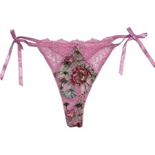 NWT VICTORIA'S SECRET Dream Angels Thong Sz S-L-XL Pink Mesh Lace Floral Bows
