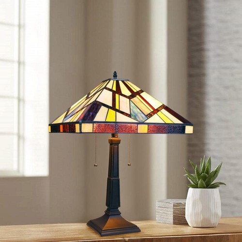 CHLOE Lighting VINCENT Tiffany-Style Blackish Bronze 2-Light Mission Table... - Picture 3 of 9
