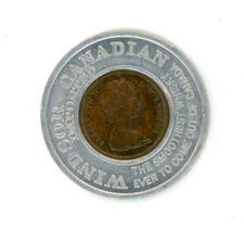 Very Nice 1974 Encased Canadian One Cent, Windsor Canadian Whiskey
