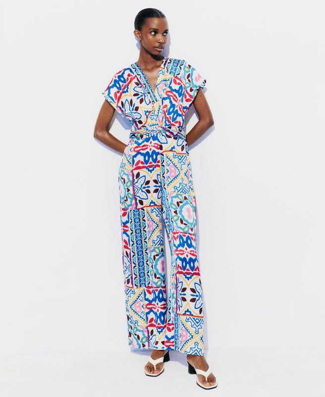 ZARA- Satin Effect Print Jumpsuit -size s- New With tag NWT