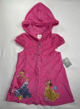 Disney Princess Girls M 7/8 Pink Swimsuit Cover Up Robe Hood Sleeveless SPF 50 