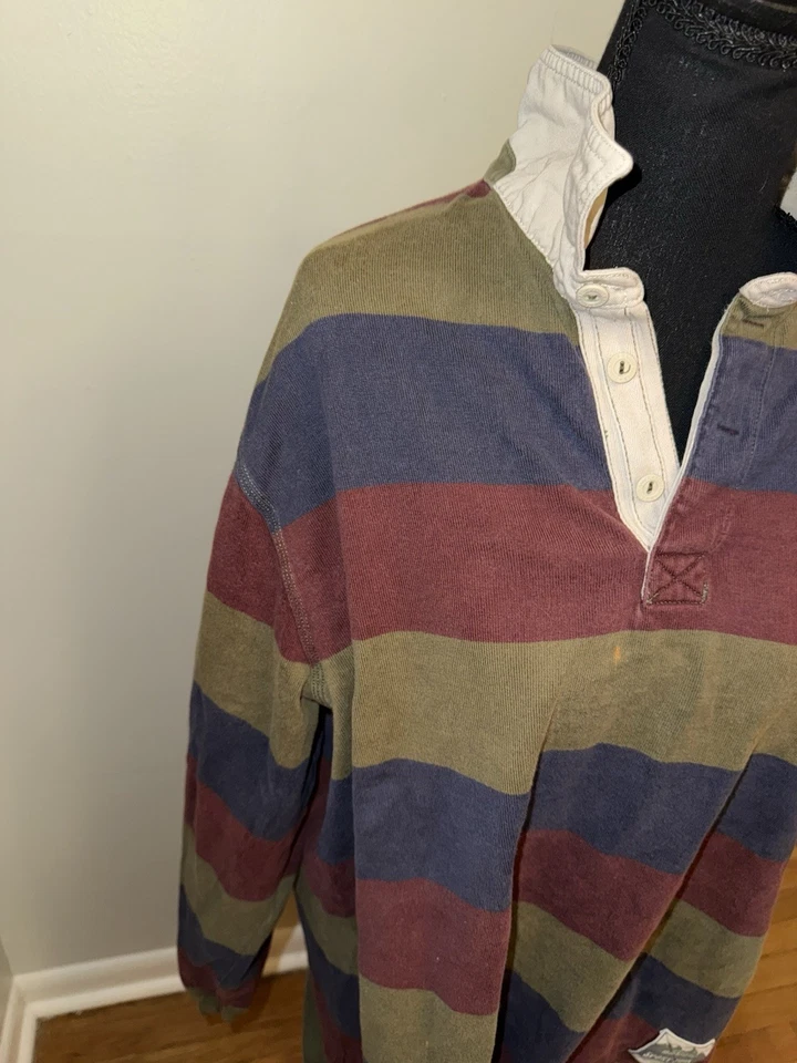 Vintage EDDIE BAUER Striped Preppy Rugby Polo Long Sleeve Men’s Shirt XL - Image 4 of 4