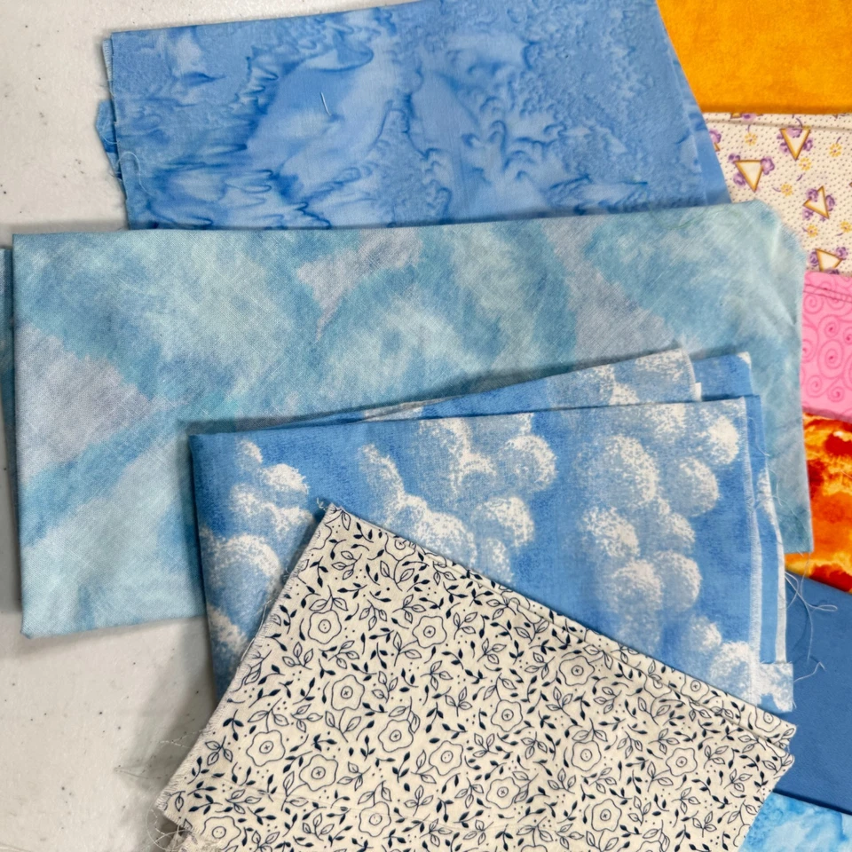 vintage fabric fat quarter bundle cotton set 10 blue sky tie dye pink orange - Image 3 of 4