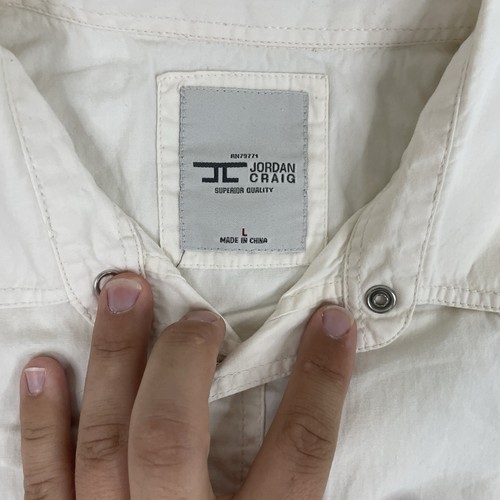 JORDAN CRAIG Shirt Mens L Western Cowboy Short Sleeve Pearl Snap Off White - Picture 3 of 7