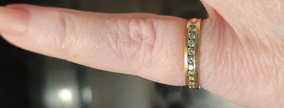 14K Yellow Gold Sapphire Diamond Channel Set Eternity Band Ring Size 6 - Image 2 of 4