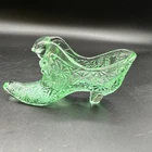 Fenton art glass slipper shoe in apple green with a Finecut Daisy pattern.