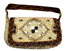 Vtg 90s CHRISTINIA Brown White OPALESCENT Sequin Beads Satin Interior Clutch