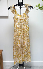Indulge Girls Floral Cream Yellow Square Neck Ruffle Maxi Long Dress S