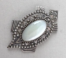 Southwestern Design Sterling Silver & Moonstone TURTLE Brooch/Pin;Y146