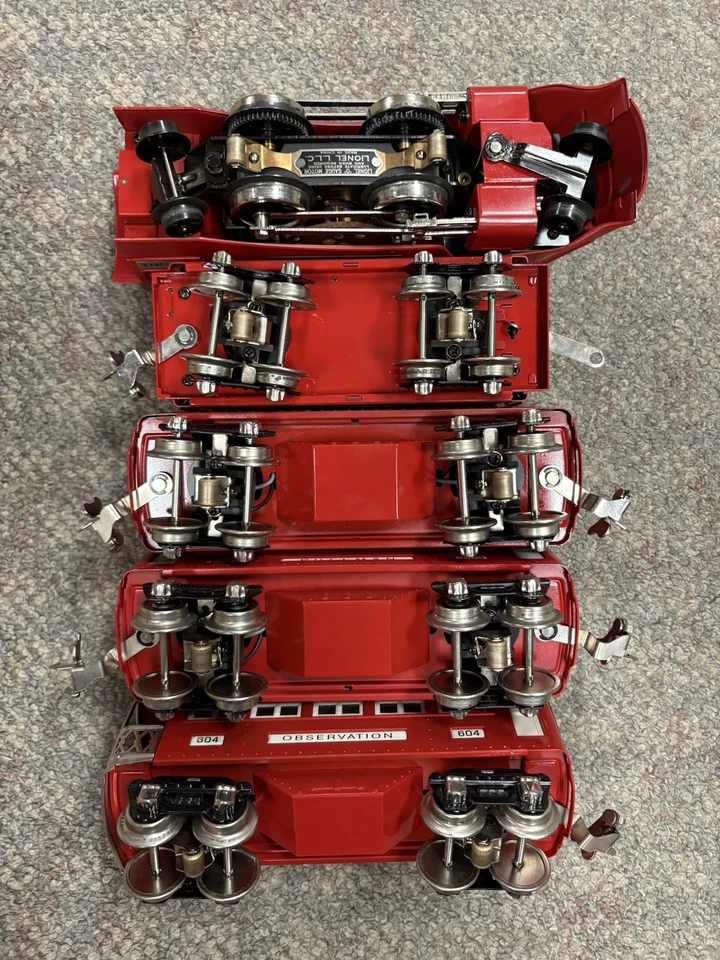 + Juego de 3 vagones pasajeros Lionel Prewar O hojalata roja 264E Commodore Vanderbilt Foto 4 de 4