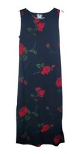 Vtg 90s G.A.S. Maxi Black Rose Print Sleeveless Festival Dress Bohemian Sz Large