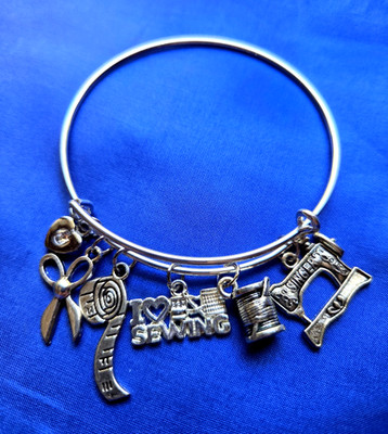 I Love Sewing Wire Bangle Charm Bracelet