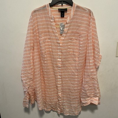 Lane Bryant Women s Blouse Size 26/28 Button Down Roll Tab Sleeves Lightweight 