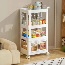3-Tier Rolling Utility Cart with Drawer Plastic Storage Bins Lids