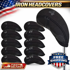BIG TEETH Golf Iron Head Covers 10Pcs Neoprene USA Flag Club Black