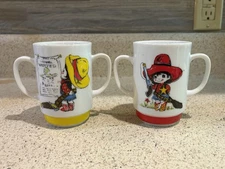 Set Of 2 Stackable Price Imports Childs Cowboy Double Handled Mugs Vintage