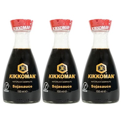 Kikkoman Sojasoße Tischflasche Sojasauce mit Ausgiesser Shoyu 3x150ml