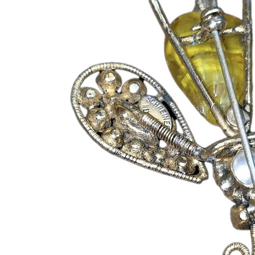 Vintage Schreiner New York Tremble Bumble Givre Art Glass Bug Rhinestones Brooch - Picture 9 of 23