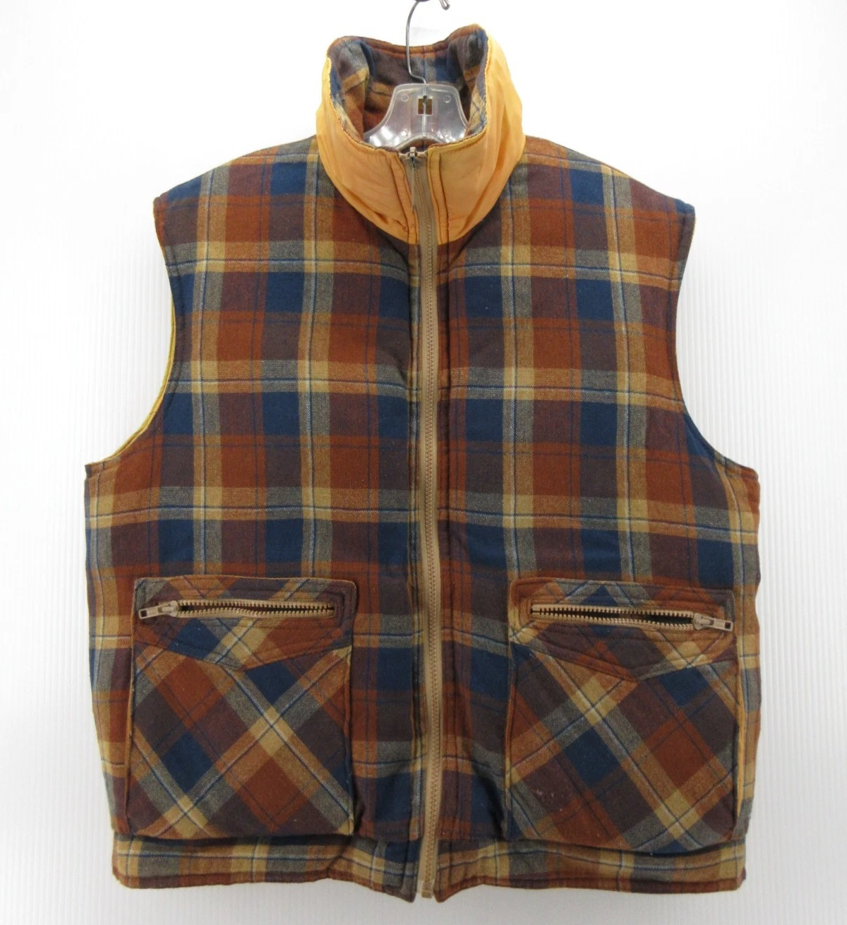 VINTAGE Richman Brothers Vest Men Large Yellow Reversible Down Puffer 80s *