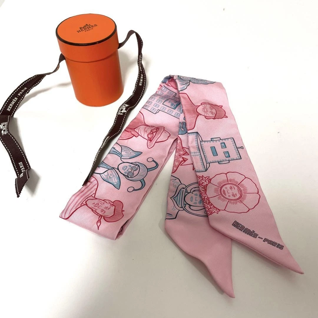 HERMÈS Sciarpa di seta rosa Hermes Twilly Dress Code usata 86 cm autentica