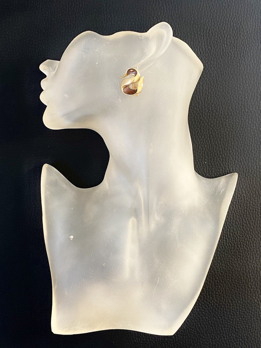 Boucles D'oreilles Vintage Orena Paris - Cygne Stylisé En émail Doré Années 80