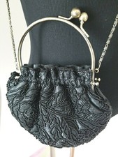 Vintage Black Beaded Bag Purse Neiman Marcus Chain Strap Small Evening