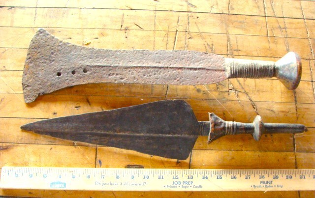 2 Primitive African Weapons Sword & Spear Open Fire Forged Ngulu Ngombe Kuba NoR