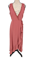 Lulus Wrap Maxi Dress Small Rose Baby Doll Bohemian Cocktails  Ruffles